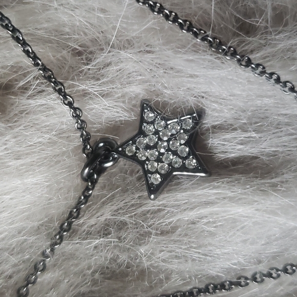 Juicy Couture Double Layer Hematite Star and Heart Crystal Pave Necklace - Picture 8 of 11
